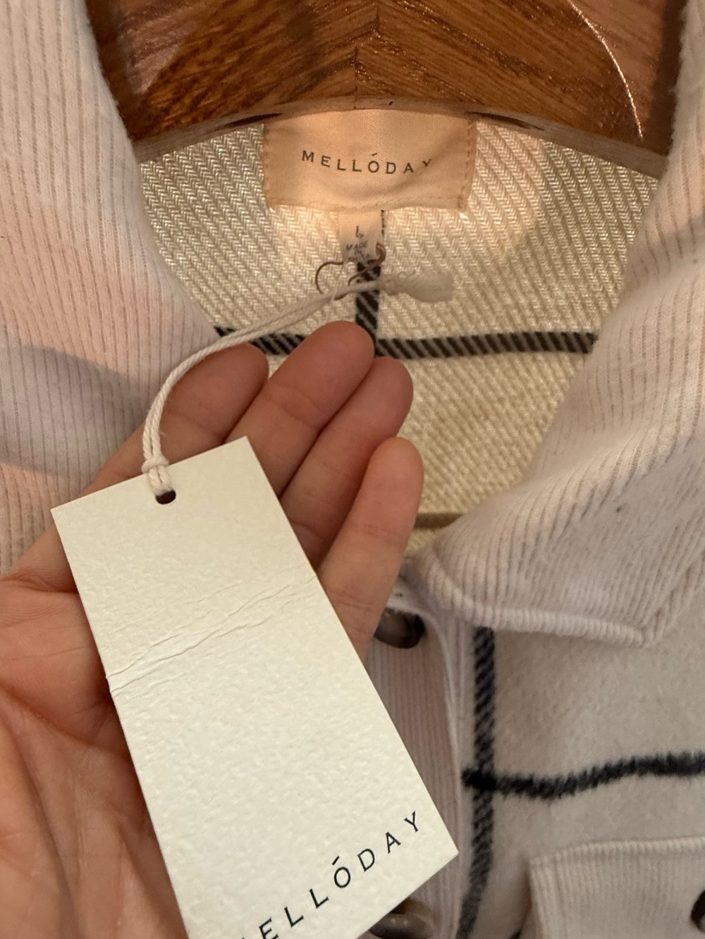 MELLODAY Cream Windowpane Button-Front Utility Jacket - Picture 5 of 6